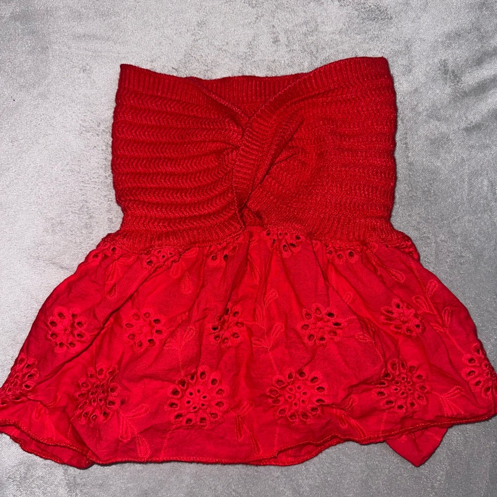 Red strapless lace tube top